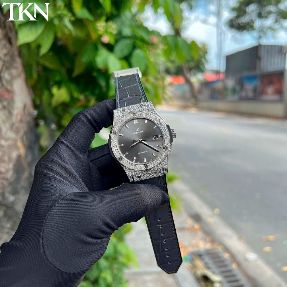 Hublot Classic Fusion Titanium Xám Pave Dây Da Cá Sấu - Ảnh 2