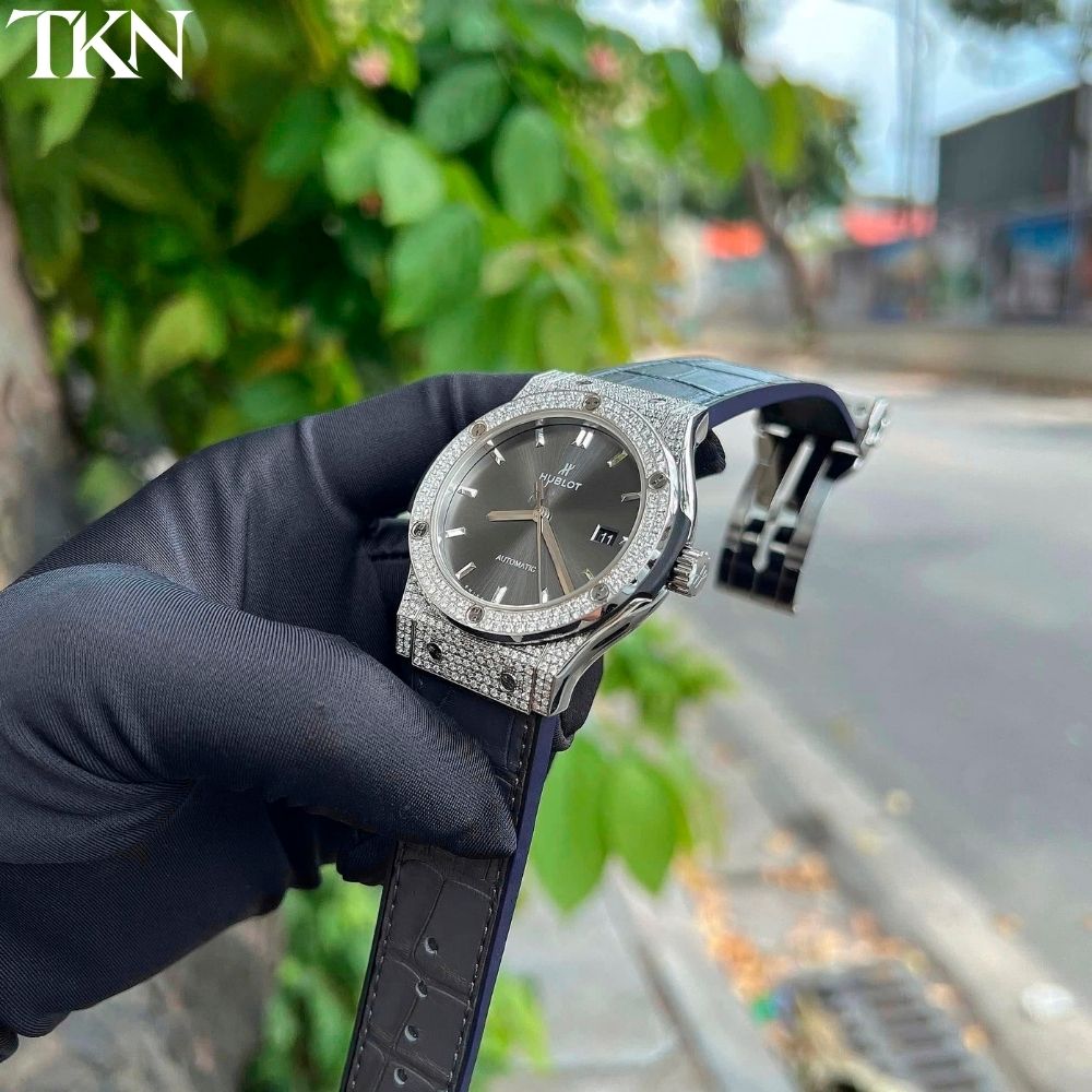 Hublot Classic Fusion Titanium Xám Pave Dây Da Cá Sấu - Ảnh 4