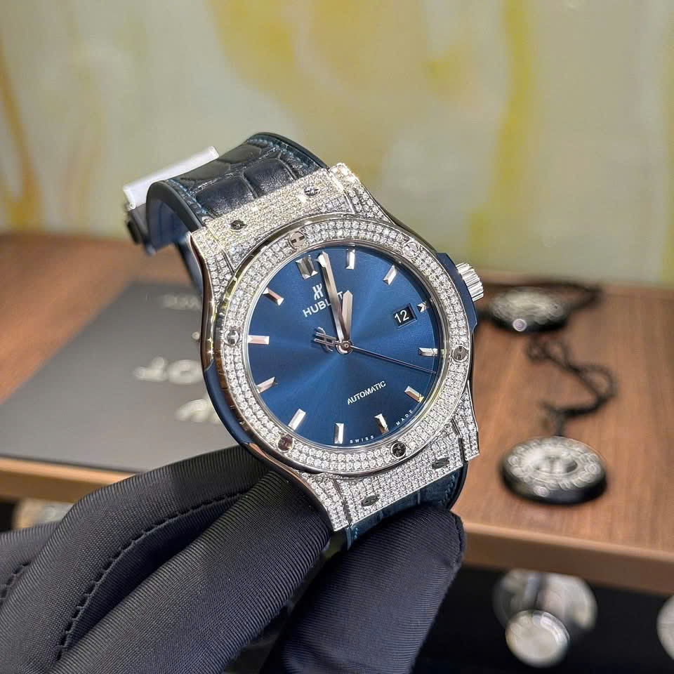 Hublot Classic Fusion Titanium Navy Pave Dây Da Cá Sấu - Ảnh 5