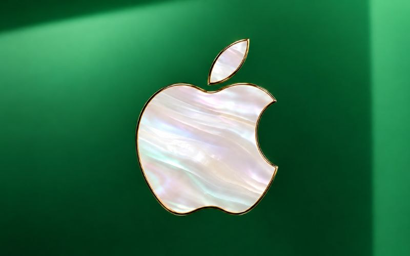 Logo Apple chất liệu xà cừ trắng nổi bật